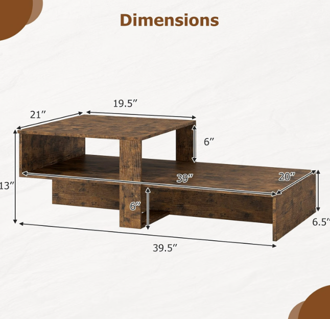 Rustic Brown 2-Tier Coffee Table