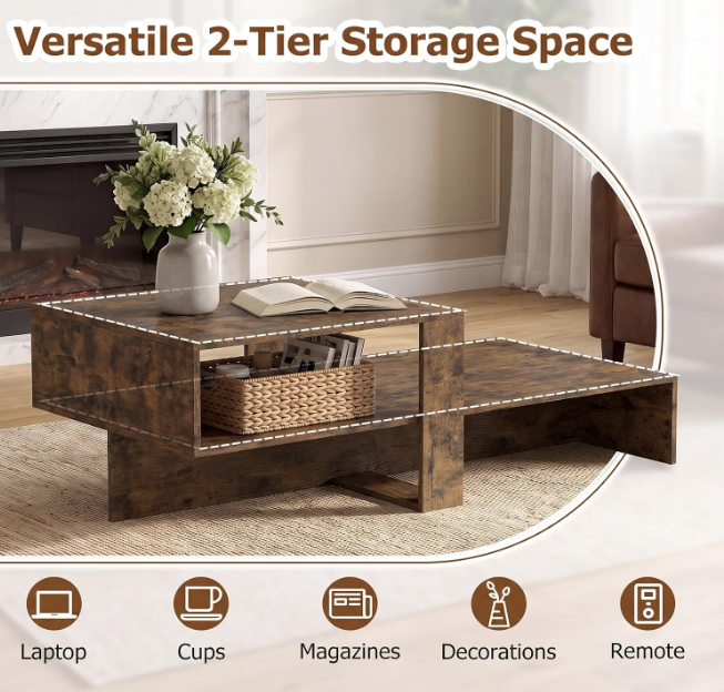 Rustic Brown 2-Tier Coffee Table