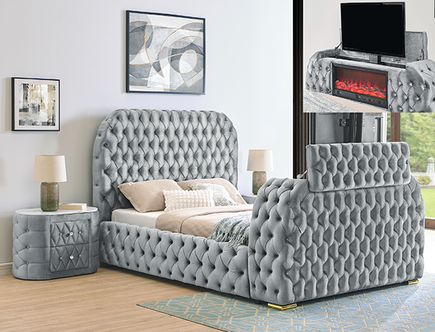 Natalia King Bed w/ Fireplace & TV Lift