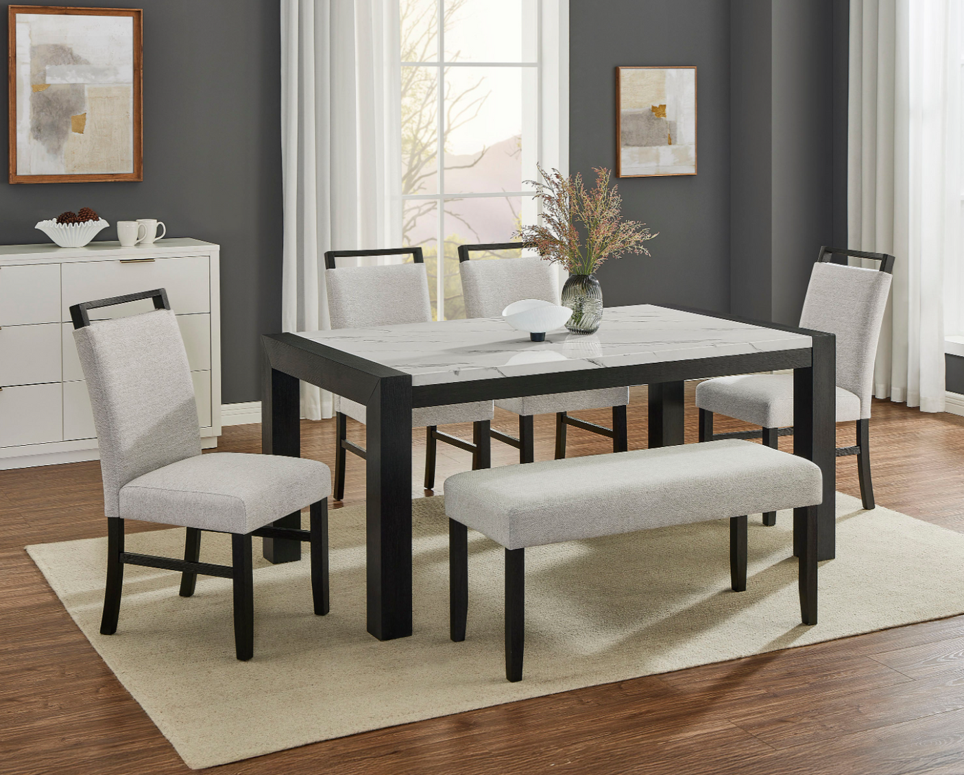Jules Faux Marble Table w/ 4 Chairs