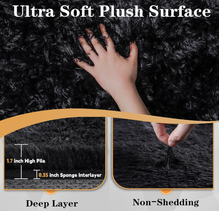 Soft black Fluffy Shag Rug 8' x 10'