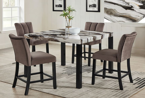 Vega Counter Height Faux Marble Table w/ 4 Chairs