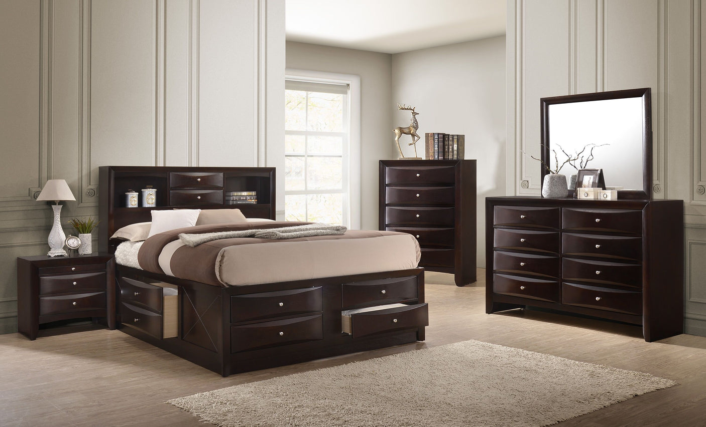 Emily Dark Cherry Queen Storage Bedroom Set