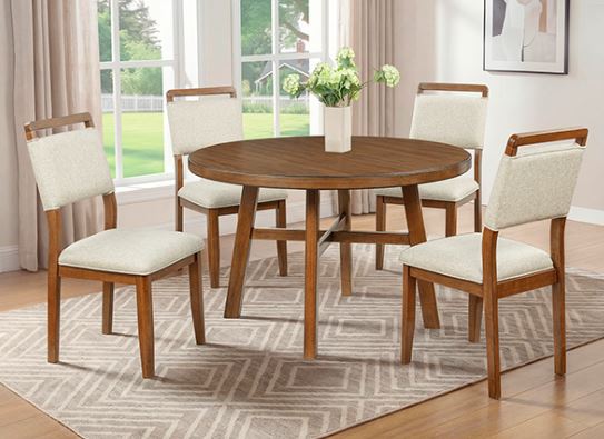 Blanche Round Brown Table w/ 4 Chairs