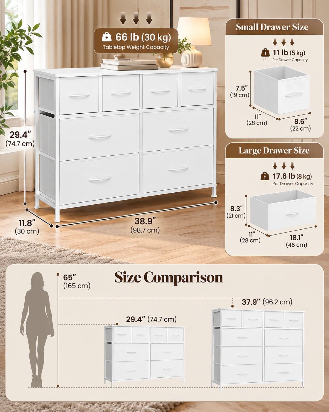 Cloud White 8-Drawer Storage Dresser