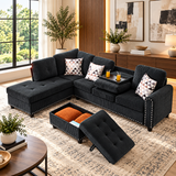 Esther Corduroy Sectional With Free Ottoman