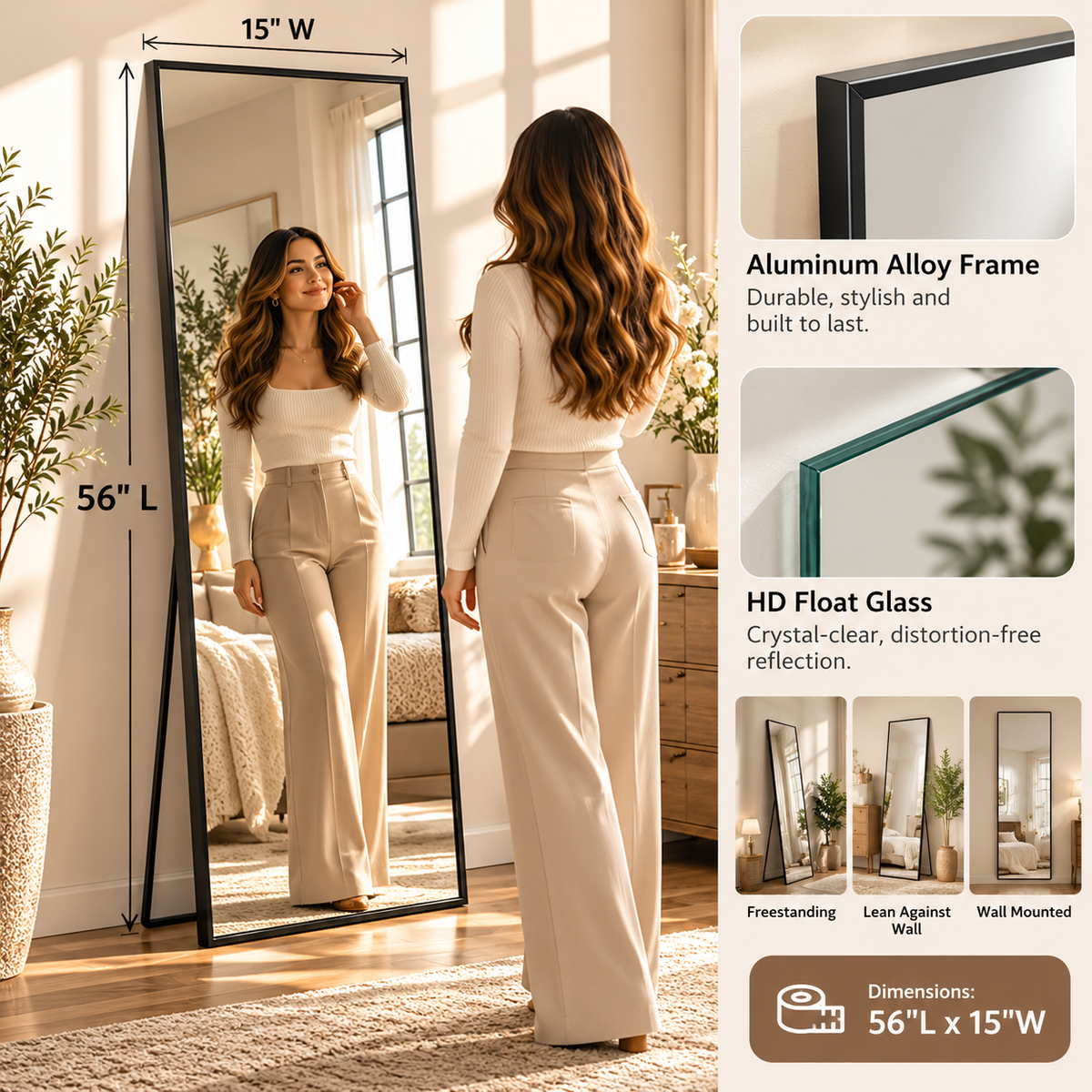 Modern Black Floor Mirror