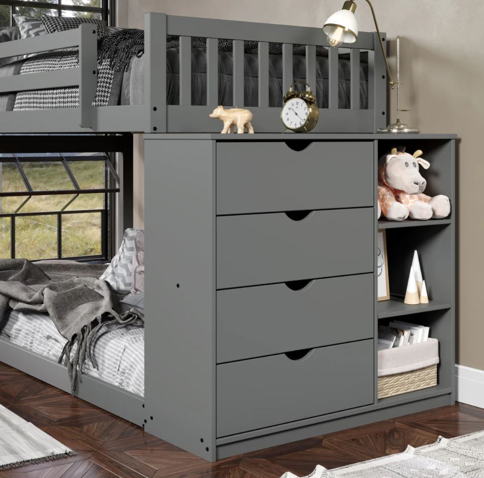 Moby Twin/ Twin Bunk Bed with 4 Drawer Dresser & Shelves