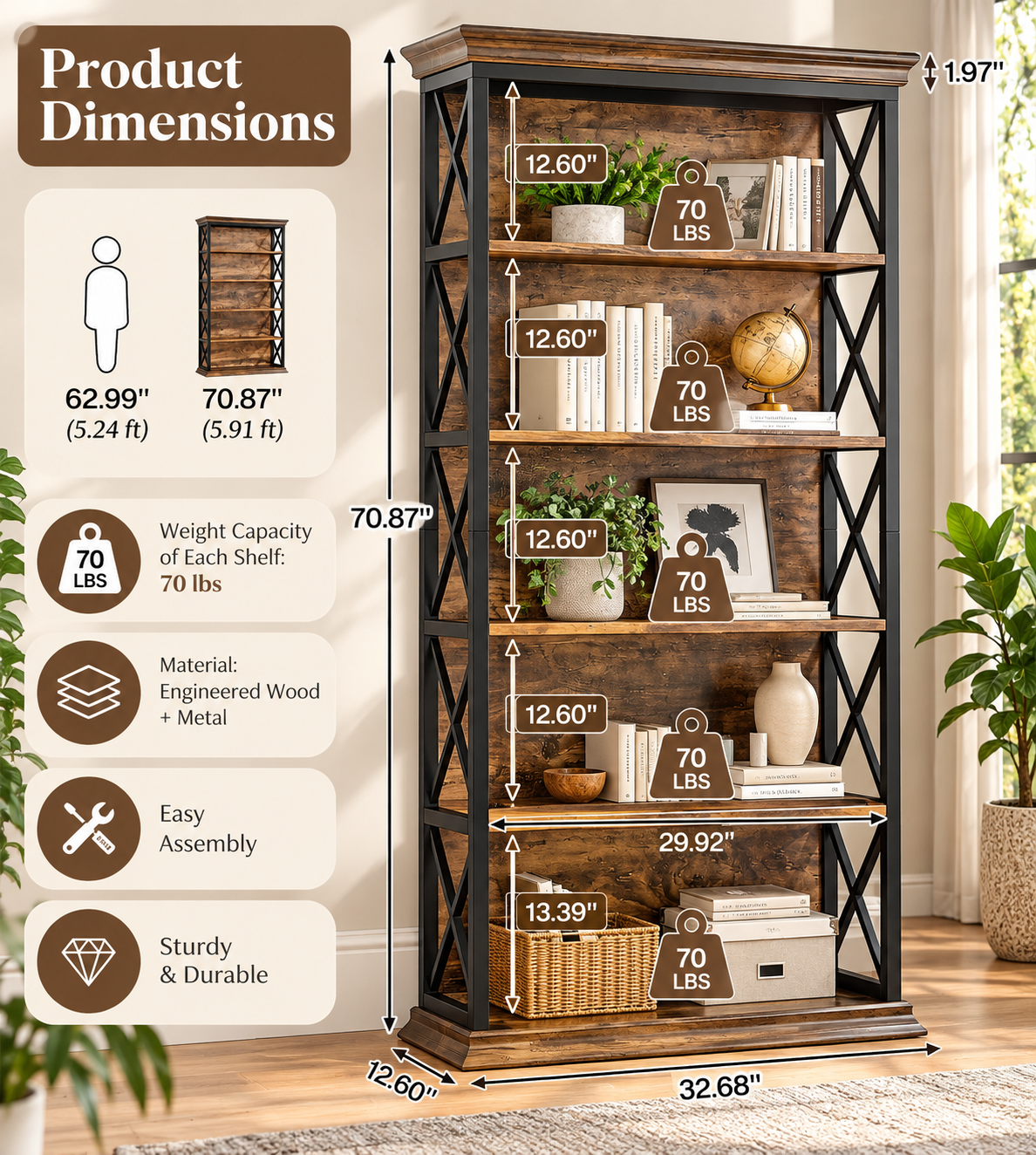 Harper 5-Shelf X-Frame Bookcase