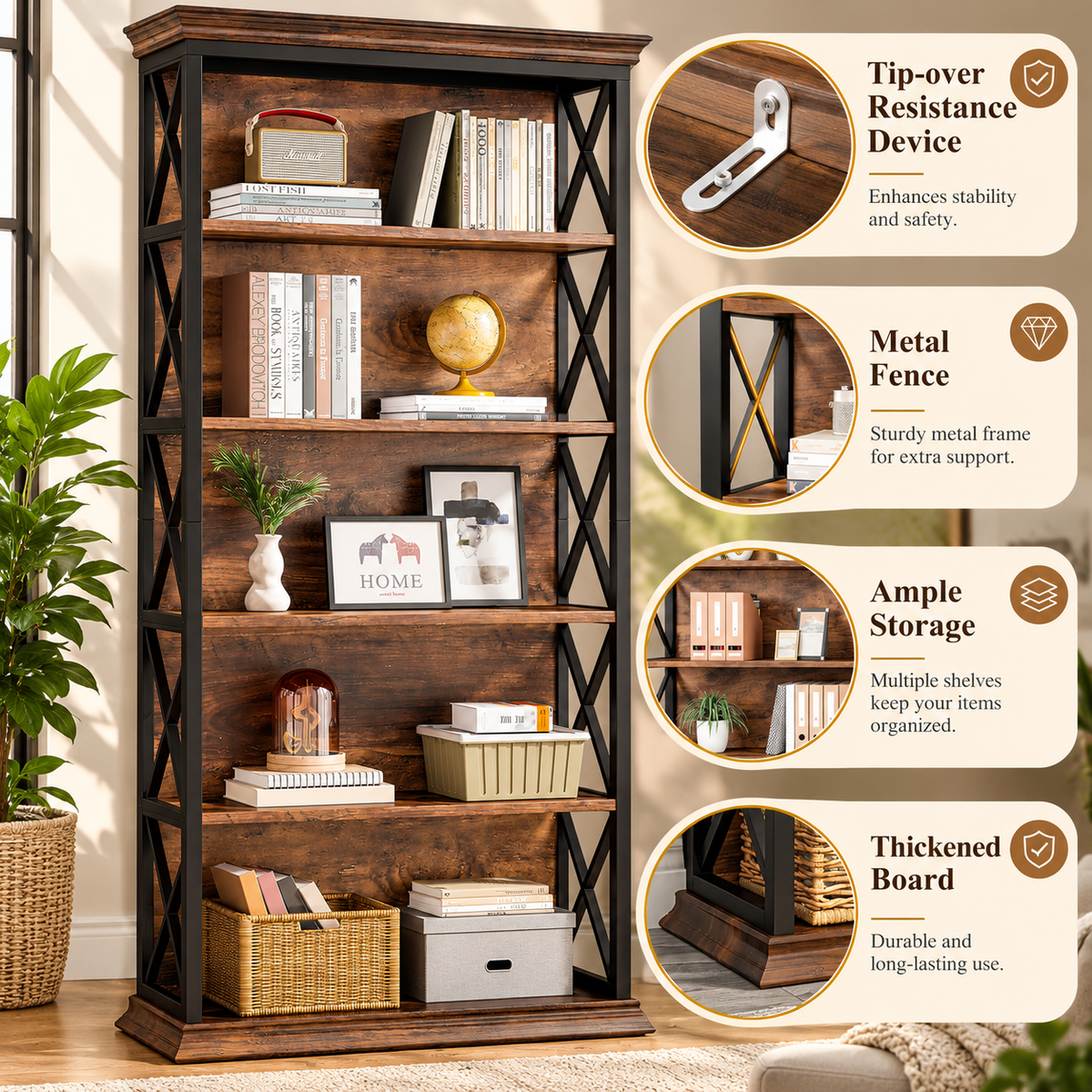 Harper 5-Shelf X-Frame Bookcase