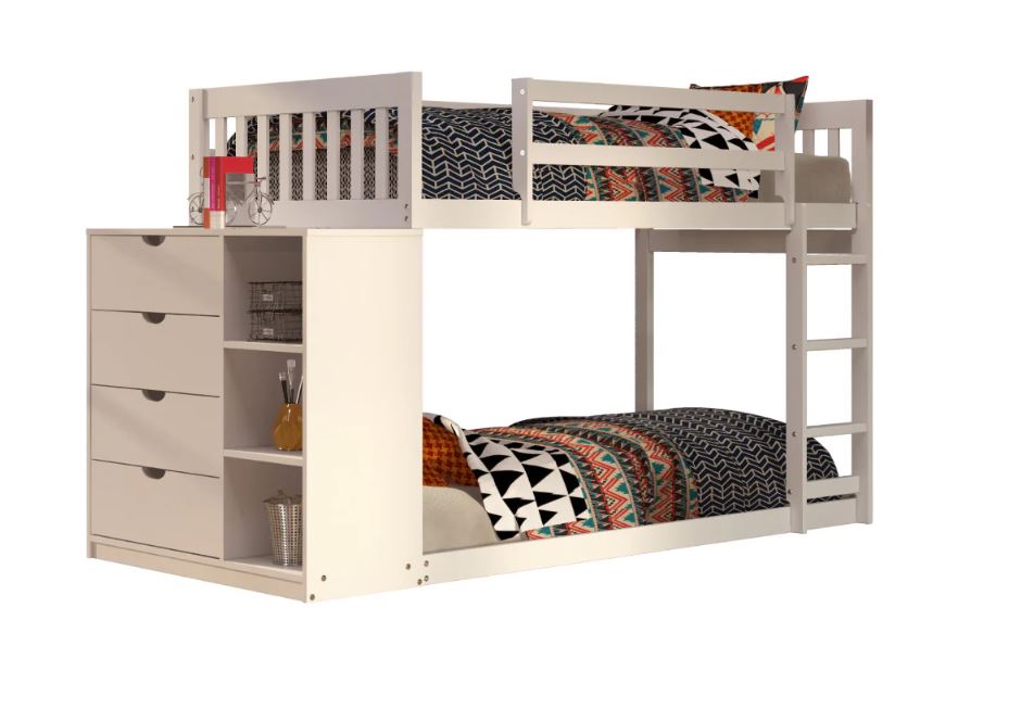 Neko Twin/ Twin Bunk Bed with 4 Drawer Dresser & Shelves