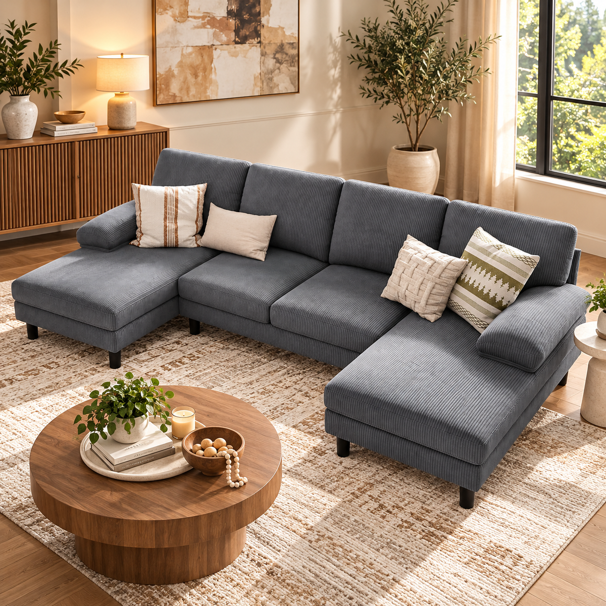 Suriel Corduroy Sectional – Grey