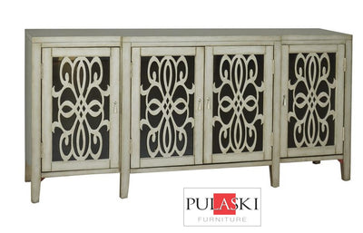 Mirrored Doors With Wood Grills Accent Chest - Katy Furniture