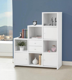 Asymmetrical Bookshelf with Cube Storage Compartments