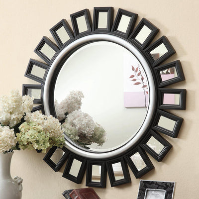 Black Sunburst Mirror with Silver Trim - Katy Furniture